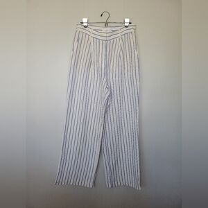 Loft Peyton Striped Linen Blend Blue & White Wide Leg High Rise Pants SZ 6